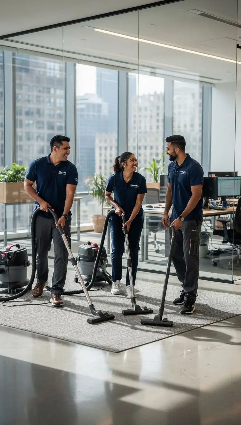 Before and after images of a sparkling clean office space, showcasing the transformative effects of thorough maintenance services.