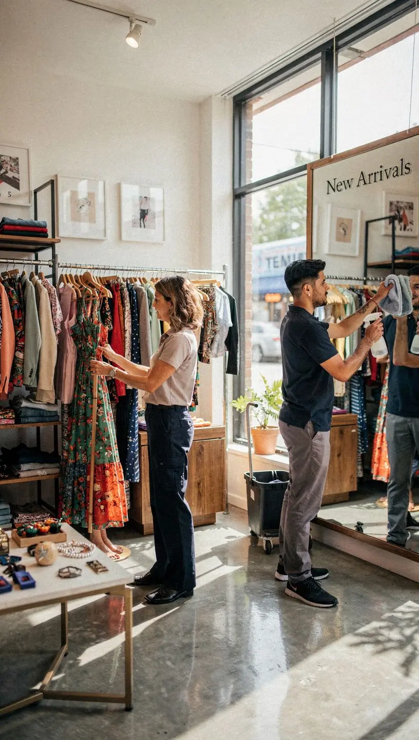 A professional cleaner sanitizing high-touch surfaces in a medical office.